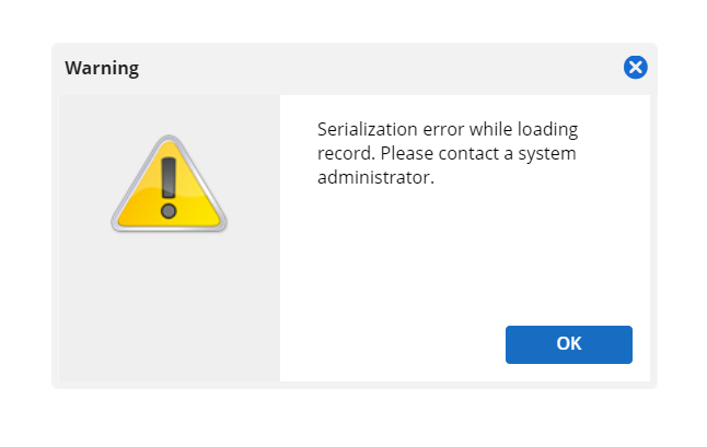 Serialization error screenshot