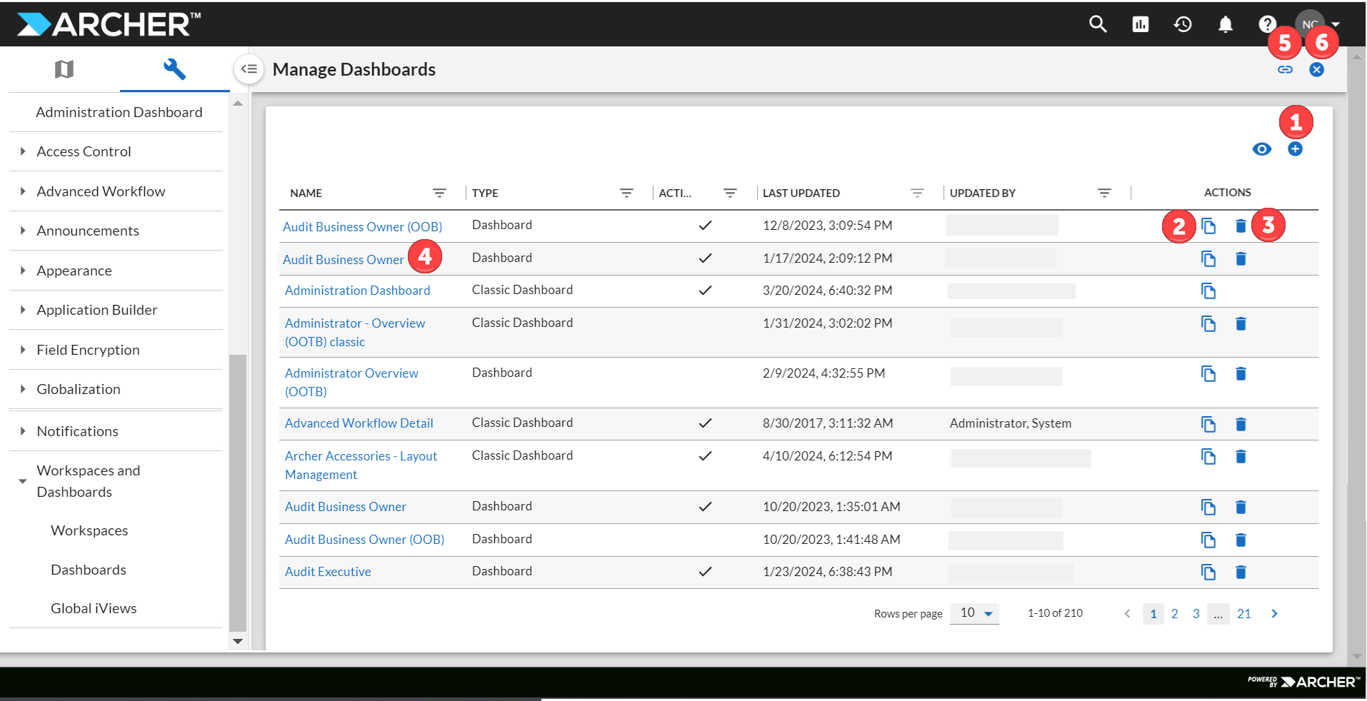 Manage dashboard 